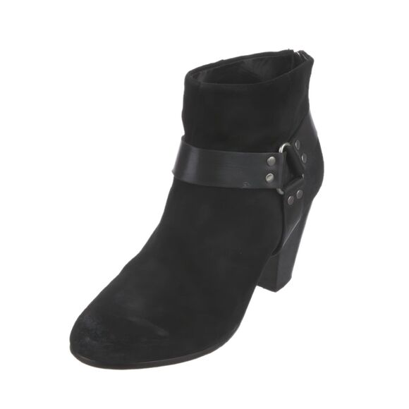 Ash - Black Suede Leather Quartz Harness Moto Ankle Booties, Size 8, MSRP $265 - Picture 2 of 10